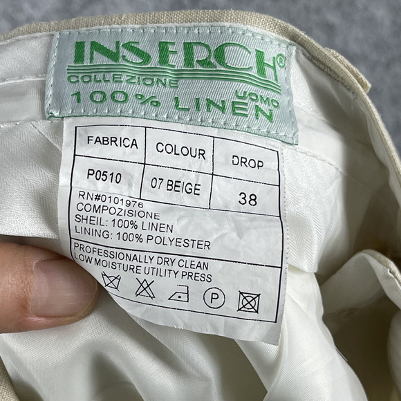 Inserch 100% Linen Pants Mens 38x30 Cream Pleated Front Trousers Coastal - Picture 11 of 13